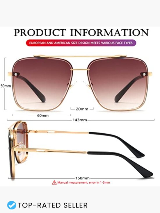 Oversized Square Sunglasses - Metal Frame Aviator Gradient Shades main image 2